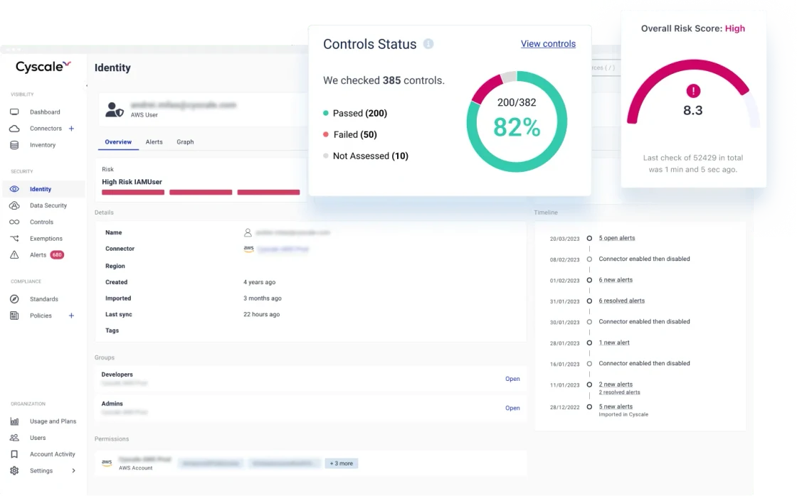 Cyscale platform screenshot showing cloud risk and remediation insights